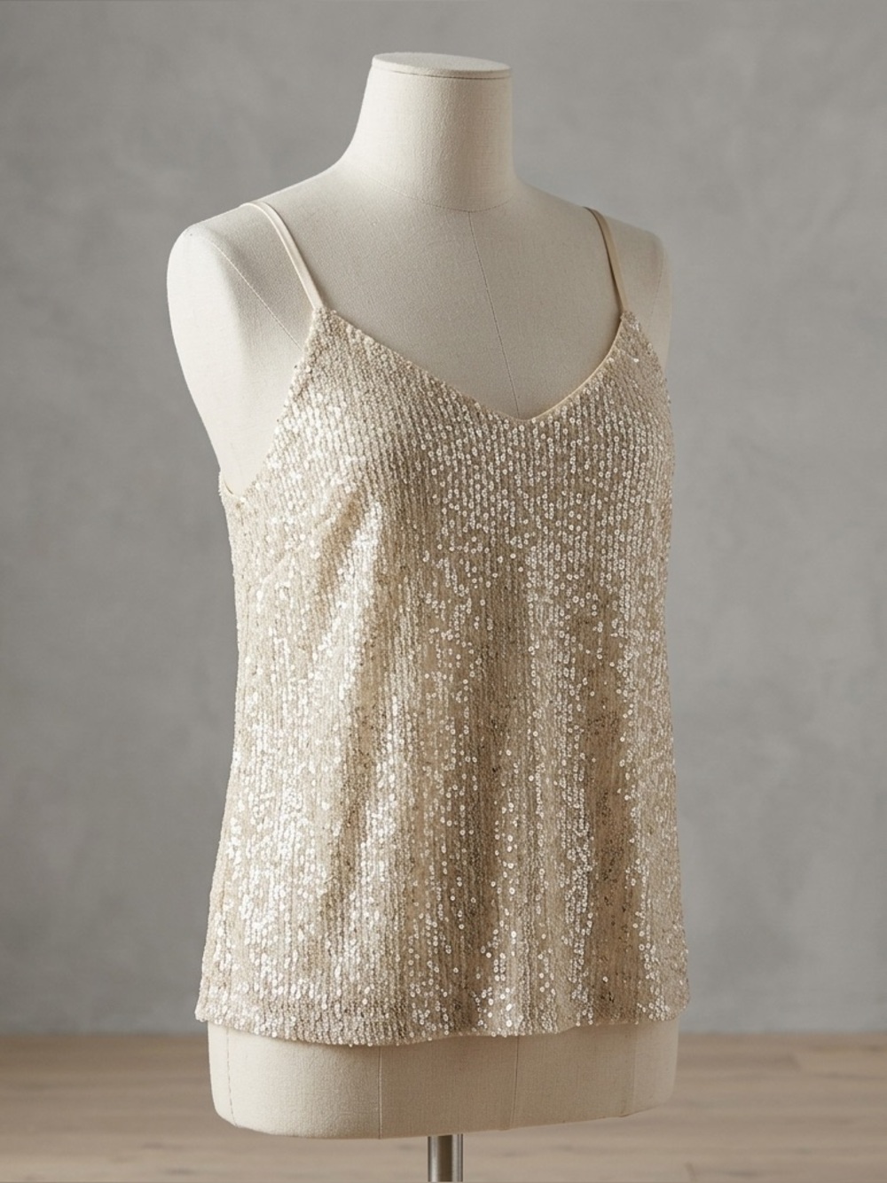 Steve Madden Champagne Sequin Camisole Tank Top Women’s XL Party Holiday - Picture 1 of 8
